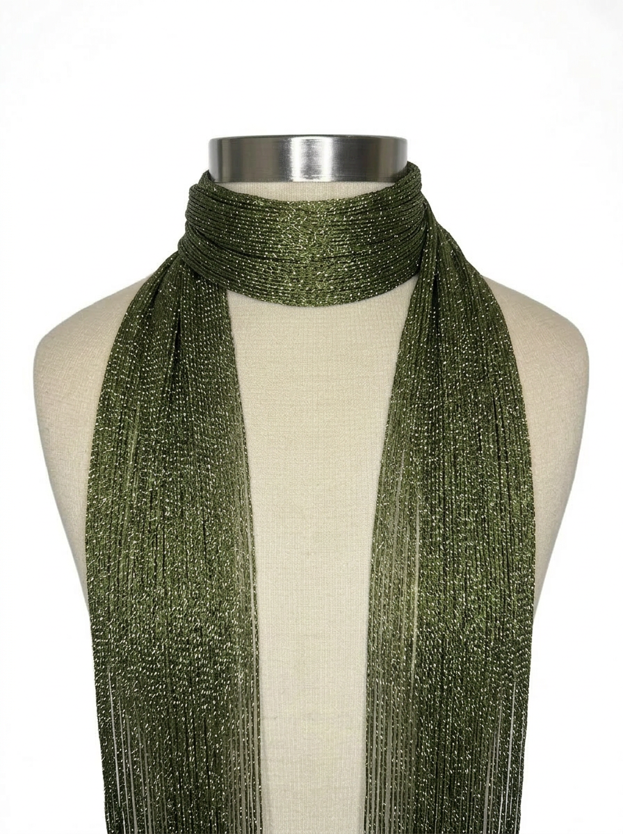 Skinny Scarf Olive Shimmer – Wrapped