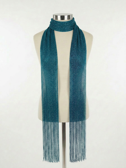Teal Lurex Skinny Scarf