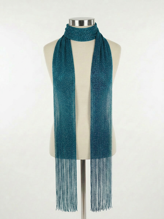 Teal Lurex Skinny Scarf