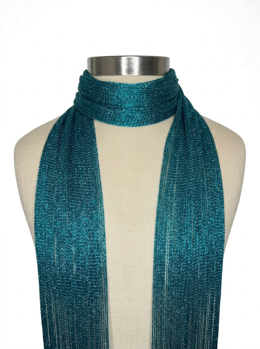 Teal Lurex Skinny Scarf