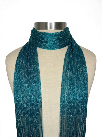 Teal Lurex Skinny Scarf
