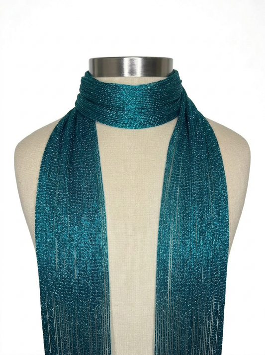 Teal Lurex Skinny Scarf
